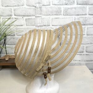 Cruise Club Vacation Tan Mesh & Solid Stripe Sun Hat Visor (21.5”)